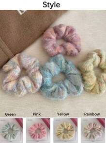 针织发圈 时尚冬季百搭可爱女孩彩色弹力彩虹色发饰 发圈、马尾辫、发绳、发圈、发绳头饰 - 彩色 - 查看 9