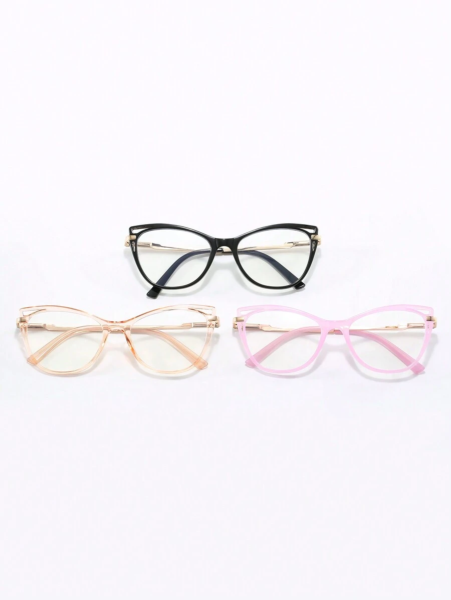 1pc Full-Rim Cat Eye Half-Metal Frame Glasses With Spring Hinges And Candy Color For Women, Suitable For Prescription Lenses, Multicolor Available, British Style And Fashionable - Multicolor - View 1
