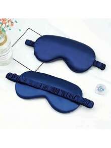 Breathable Double-Sided Eye Mask, Mulberry Silk Sleep Shading Elastic Eye Cover - Navy Blue - View 2