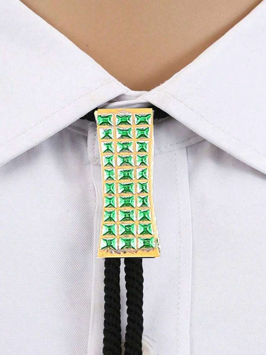 LikeWindy 1個男士復古撞色馬術領結西部牛仔領帶,街頭時尚項鍊,男女復古領結 - 綠色 - 查看 1