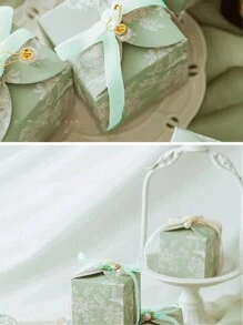 10 pezzi/15 pezzi/20 pezzi/30 pezzi Scatola regalo in carta con perle finte e nastro abbinato, motivo floreale moderno verde e uccelli. Adatto per decorazioni per feste, matrimoni, compleanni, festività.