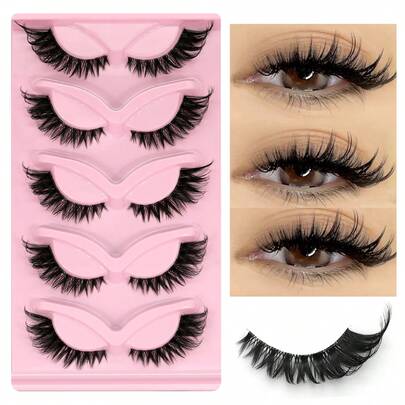 GROINNEYA Cat Eye Eyelashes 5 Pairs Clear Band False Eyelashes Fox Eye Lashes Faux Mink Lashes Natural Look Eyelashes Lash Extension Makeup (BX03) Strip Lashes, Lashes, Eyelashes, Fake Lashes