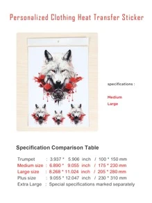 1pc Animal Design Flower Embellished Grey Wolf Head With 1 Big And 3 Small Pictures For Diy T-Shirt Heat Transfer Sticker - color - View 2