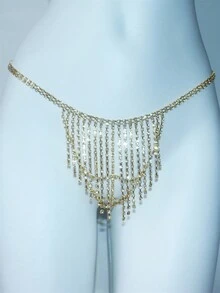 1pc Women's Rhinestone Decor Body Chain, Sparkling Bikini Chain For Beach Or Sexy Lingerie - Gold - View 3