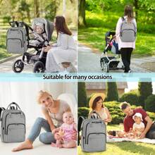 尿布袋背包,多功能嬰兒旅行包,防水尿布袋,媽媽爸爸的嬰兒護理背包 - 灰色 - 查看 7
