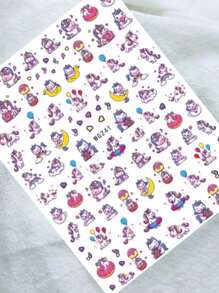 2 件裝彩虹卡通獨角獸美甲貼紙心形月亮星星卡哇伊美甲設計自黏指甲裝飾 - 彩色 - 查看 4