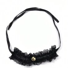 蕾絲鈴鐺掛墜腿繩,春夏性感腿環腿鏈, 1入組身體鏈 - 黑色 - 查看 3