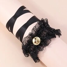 蕾絲鈴鐺掛墜腿繩,春夏性感腿環腿鏈, 1入組身體鏈 - 黑色 - 查看 2