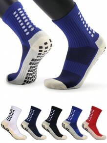 5雙運動保暖厚毛巾底男士中筒足球襪,帶防滑點設計 - 彩色 - 查看 1