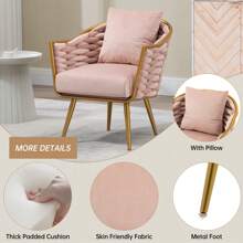 HOMEFUN Velvet Accent Chair Modern Upholstered Armchair Tufted Chair With Metal Frame, Single Leisure Chairs For Living Room Bedroom Office Balcony - 粉色 - 查看 2