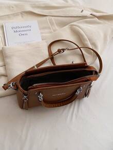 BELLEBORG 鱷魚紋實色女士時尚手提袋 - 棕色 - 查看 11