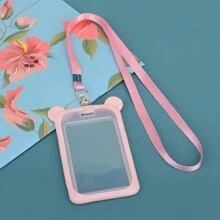 1pc Badge Holder Bus Card Holder Hangtag Certificate Meal Card Silicone Card Holder With Lanyard - Green - View 3