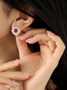 1對精緻鳶尾花耳扣女士珠寶,女性s925純銀優雅精緻復古耳環,適用於女孩生日、舞會、節日裝飾和禮物 - 鳶尾花耳釘 - 查看 2