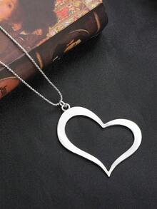 HaiDiLa 1pc Exaggerated Minimalist Fashion Resort Style Hollow Out Asymmetrical Metallic Heart Shaped Pendant Necklace Suitable For Daily Wear, Holidays And Parties - Silver - View 2