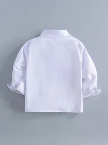 年轻女孩经典休闲校园风白色长袖衬衫，适合正式场合和派对。 - 白色 - 查看 2