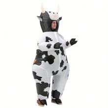 1pc Cute Inflatable Cow Costume Blowing Up Costume Performance Props Full Body Wear-On Costumes Easter Theme Farm Party Costumes - Black and White - View 2