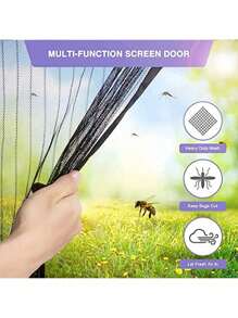 1入組聚酯纖維門簾磁性柔軟紗簾防磨磁條夏季防蚊加密刺繡紗簾柔軟門簾自粘門簾不帶彩邊 - 黑色 - 查看 4