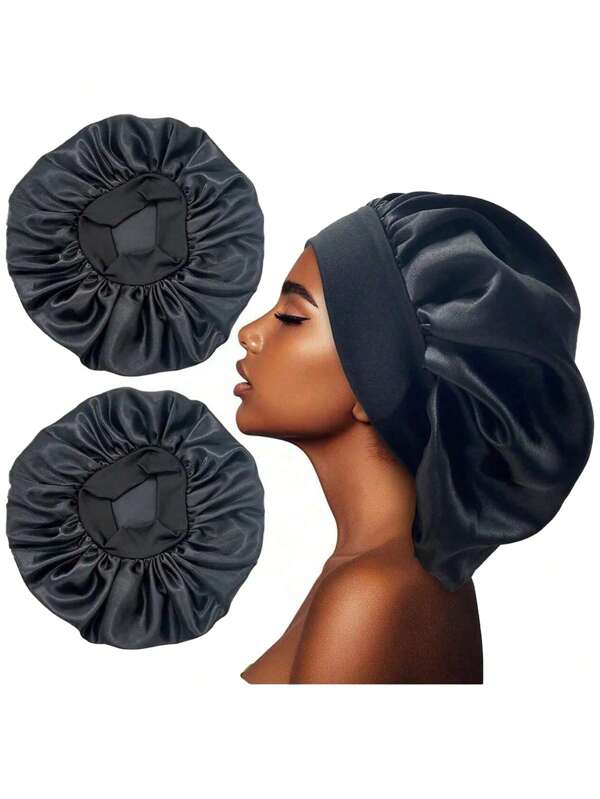 1pc Women Wide Brim Elastic Satin Bonnet, Comfortable Breathable Hair Care Hat, Casual Daily Style