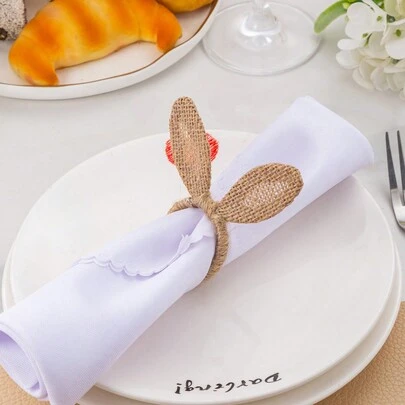 1-6 Stücke natürliche Leinen Hasenohren Serviettenringe für Ostertisch Dekoration
