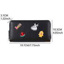 2023年新款1個黑色長錢包,女用大容量手機袋,時尚多功能pu皮卡片套,拉鍊閉合包手提袋 - 黑色 - 查看 9