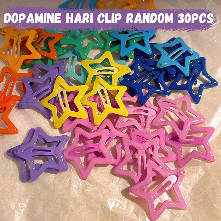 30入組女孩多巴胺色星星髮夾,適宜女孩子日常佩戴,適合送給女孩子的禮物（包裝在opp袋內） - 彩色 - 查看 1