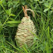 手工編織草編鳥屋、花園裝飾和為鳥兒提供溫暖的巢穴 - 綠色 - 查看 3