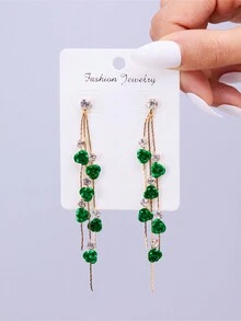 1pair Multicolor Rose & Flower Design Long Rhinestone & Tassel Dangle Earrings - Roses - View 7