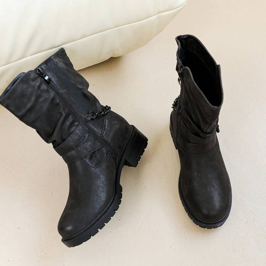 Women's Wide Width Combat Boots Extra Wide Width Low Heel Side Zipper