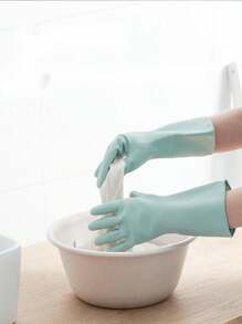 2入組schott女士洗手套,厚橡膠洗衣洗碗,耐用pvc防水並帶有薄乳膠手套（隨機顏色） - 彩色 - 查看 5