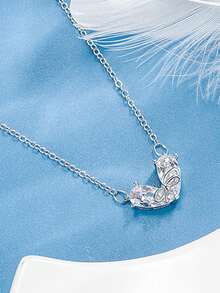 1pc Fashionable & Exquisite Bowknot Heart Pendant Necklace, Suitable For Women's Daily Wear - Silver - View 2