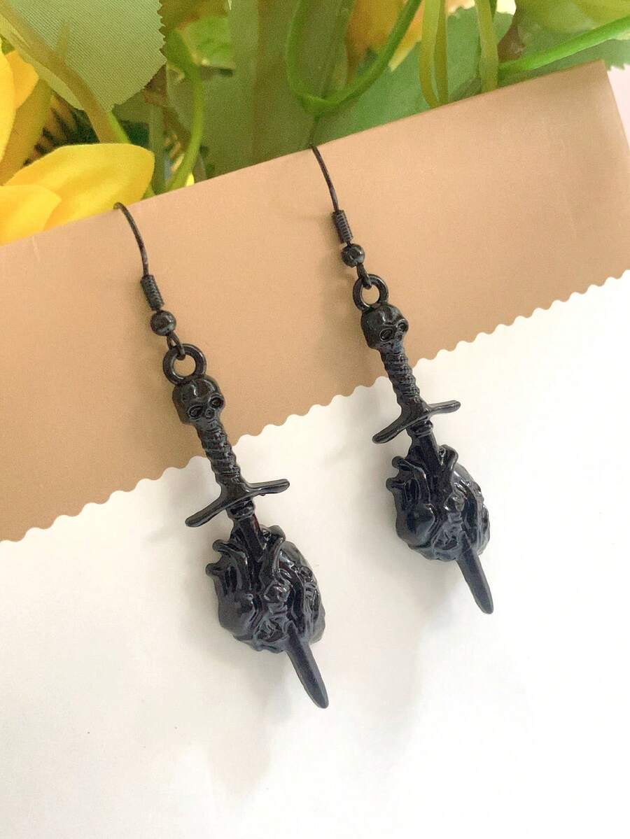 Retro Gothic Skull Pendant Earrings Bohemian Zinc Alloy Jewelry Gift For Men And Women - Black - View 1