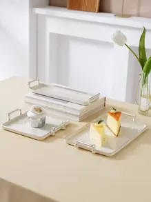 1 件轻奢奶白色银色细节托盘，用于放置物品、蛋糕、婚礼、节日、圣诞节礼物 - 米色 - 查看 4