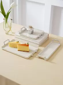 1 件轻奢奶白色银色细节托盘，用于放置物品、蛋糕、婚礼、节日、圣诞节礼物 - 米色 - 查看 5