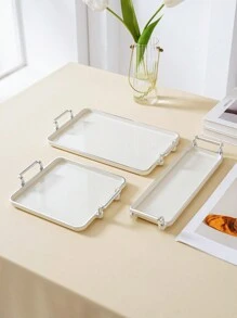 1 件轻奢奶白色银色细节托盘，用于放置物品、蛋糕、婚礼、节日、圣诞节礼物 - 米色 - 查看 3