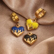 2入組不鏽鋼彩色心形吊墜,適合女性時尚diy項鍊耳環珠寶配件 - 愛心吊墜 - 查看 3