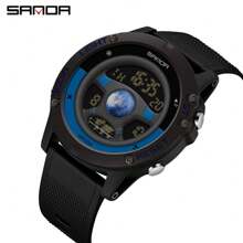 Sanda 1入組多功能防水自動電子手錶,數字顯示和夜光功能,適用於運動、休閒,9024 - 藍色 - 查看 9