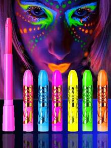 發光 Uv 黑光臉部和身體塗料,uv 霓虹發光螢光臉部塗料蠟筆,適用於俱樂部化妝發光派對在黑暗中發光派對用品 - 彩色 - 查看 2
