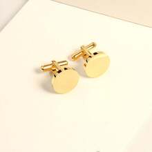 1 Pair Stainless Steel Circle Cufflinks Men For Wedding Birthday Groomsmen Gift Personalized Cufflinks Men's  Jewelry - Yellow Gold - View 2
