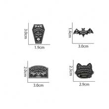 4入組/套英文字母&幾何&復古&哥德風格徽章, 蝙蝠卡通設計適用於萬聖節禮物 - 黑與白 - 查看 2