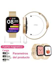 3 Bands+Reloj Inteligente Mujere Hombre Deportivo Smartwatch - Dorado - Ver 9