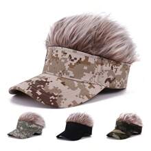 1pc Men's Plush Funny Wig Cap, Sun Protection Baseball Cap, Autumn And Winter Flat Cap, Landlord Cap Hat Cute - Multicolor - View 1