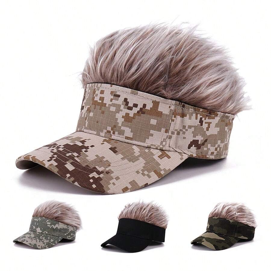 1pc Men's Plush Funny Wig Cap, Sun Protection Baseball Cap, Autumn And Winter Flat Cap, Landlord Cap Hat Cute - Multicolor - View 1