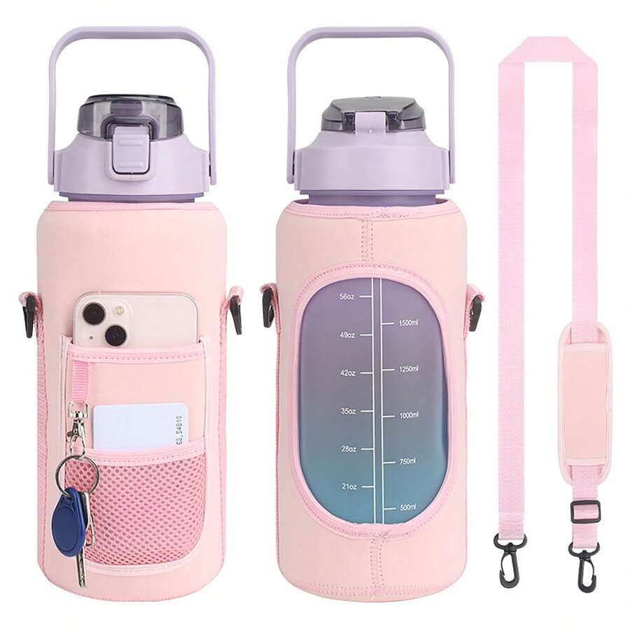64oz Half Gallon Water Bottle Carrier Bag With Buckle, Insulated & Leakproof Durable Sleeve, Made Of Reusable Neoprene - Pink, Perfect For Daily Workout And Fitness Exercise - Pink - View 1
