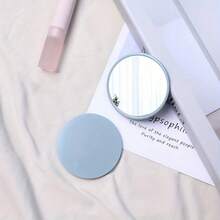 Blue Round Compact Mirror Mini Cosmetic Touch-Up Mirror For Skincare & Makeup Daily Makeup Beauty Accessories For Outgoing & Travel - Baby Blue - View 3