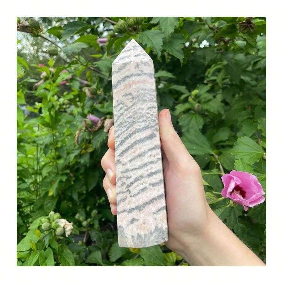 1入自然水晶粉色斑馬石柱形塔棒,水晶創意禮物,適用於浴室辦公室家居房間臥室裝飾,聖誕生日禮物 - 1 pc random - 查看 1