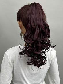 假髮馬尾,馬尾假髮抓夾14吋波浪狀合成纖維夾式馬尾鬆軟捲曲女士黑色日常蓬鬆馬尾假髮 - 酒紅色 - 查看 5