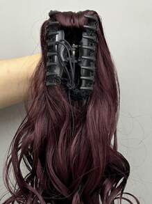 假髮馬尾,馬尾假髮抓夾14吋波浪狀合成纖維夾式馬尾鬆軟捲曲女士黑色日常蓬鬆馬尾假髮 - 酒紅色 - 查看 7