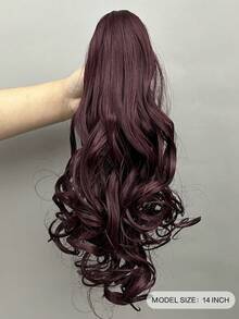 假髮馬尾,馬尾假髮抓夾14吋波浪狀合成纖維夾式馬尾鬆軟捲曲女士黑色日常蓬鬆馬尾假髮 - 酒紅色 - 查看 2