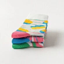 3pairs/Set Couple Dopamine Socks Cartoon Colorful Mid-Calf Socks - Multicolor - View 4