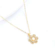 1入流行閃亮鑽石和珍珠吊墜項鍊,優雅的花形鎖骨鏈首飾,適用於派對裝飾配件 - 金色 - 查看 2